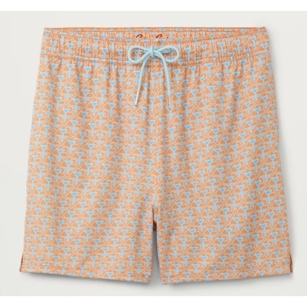 NWT $98 Robert Graham Men's Martini Tower Orange Activewear Swim Shorts 5" 2XL